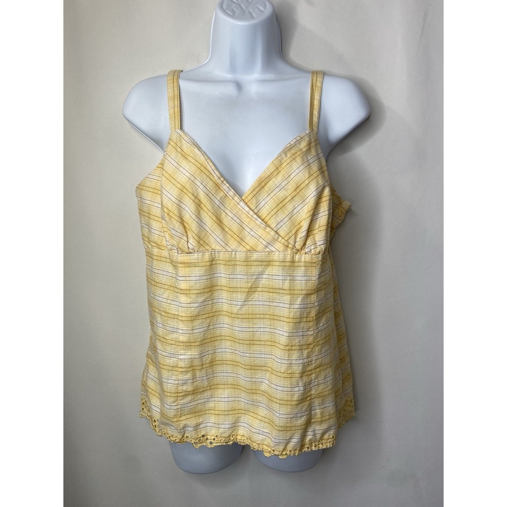 Ann Taylor LOFT Plaid Eyelet Tank Top Size 10 Butter Yellow Spring Festival Y2K